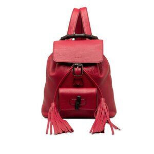 GUCCI Red Leather Bamboo Backpack